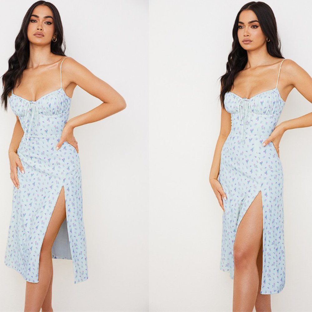 HOUSE OF CB 'Carina' Blue Floral Bustier Midi Dress NWOT - Picture 3 of 10